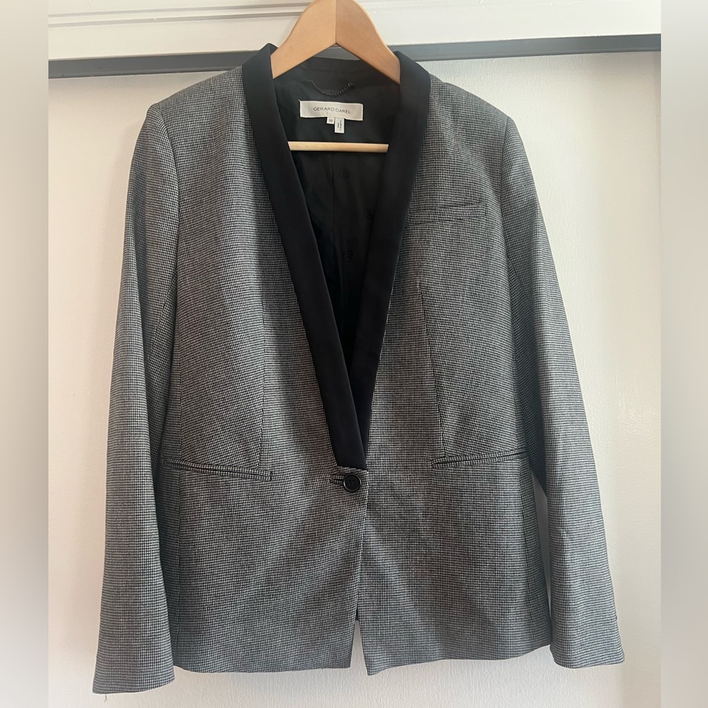 Gerard Darel Paris Wool Blazer Houndstooth Check Designer Old Money Classic Luxe